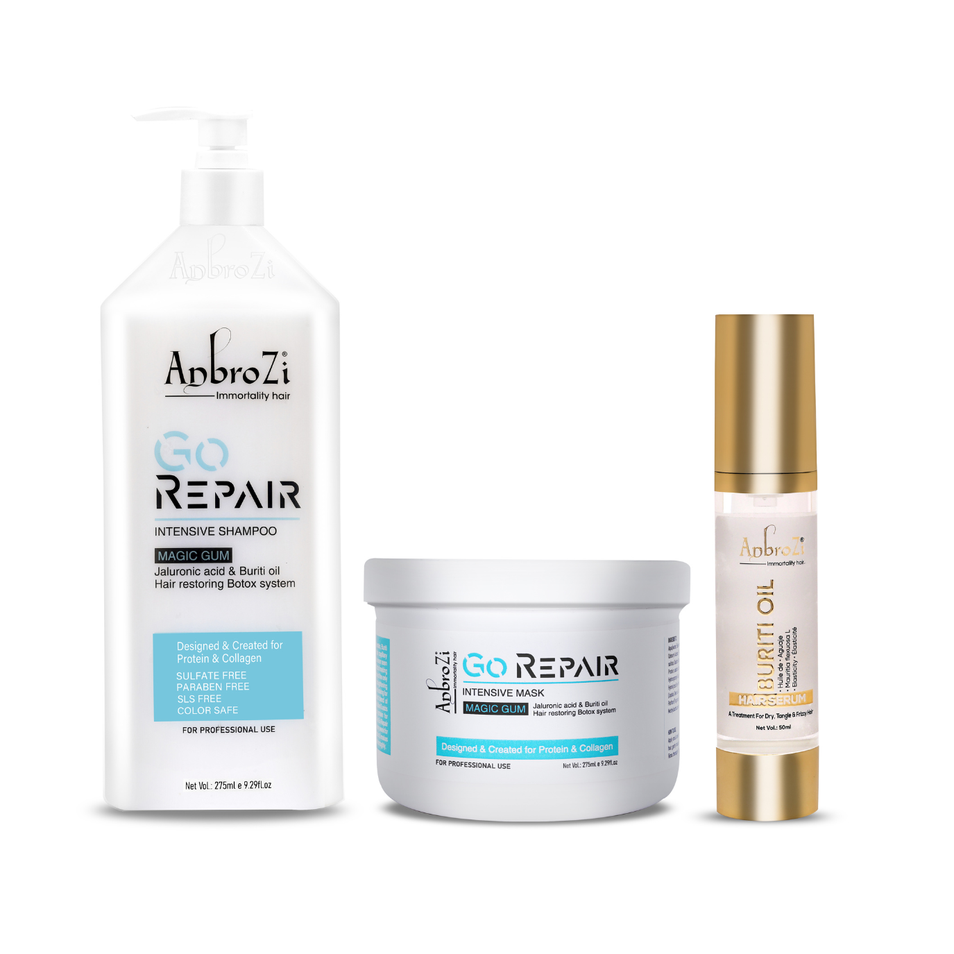 Go Repair Intensive Shampoo, Mask (275ml) & buriti oil serum 50ml Combo