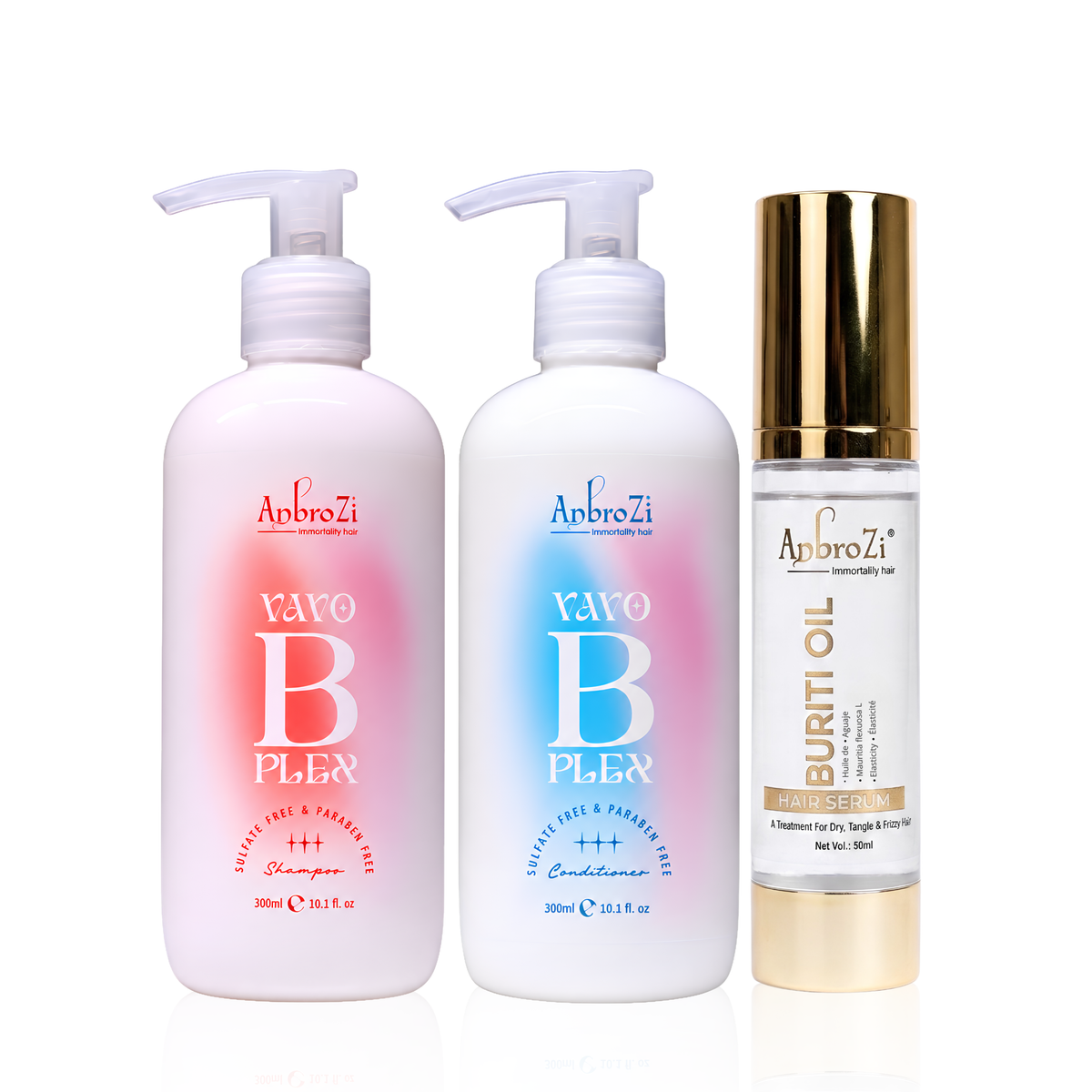 Vavo B Plex Shampoo, Conditioner (275ml) & buriti oil serum Combo