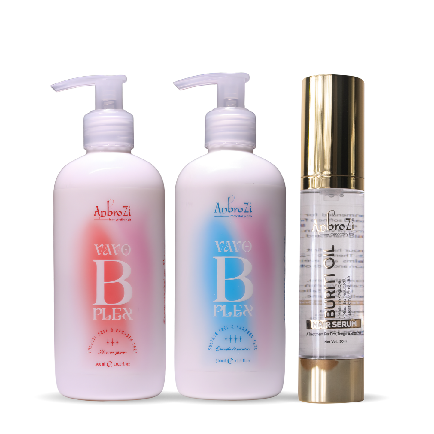 Vavo B Plex Shampoo, Conditioner (275ml) & buriti oil serum Combo